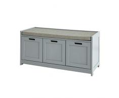 SoBuy FSR80-SG Sitzkommode Sitzbank mit Stauraum Schuhbank mit Sitzkissen Schuhtruhe mit 2 Türen und einem Korb grau BHT ca.: 90x45x35cm