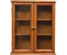 Vitrine Country zum Aufhängen aus massivem Lindenholz Finish Walnuss 48 x 17 x 57 cm