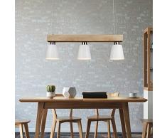 LED Pendelleuchte Esstisch Holz Hängeleuchte 3 Flammig Warmweiß Höhenverstellbar Esstischlampe für Esszimmer Wohnzimmer Büro Cafe Restaurant, Weiß, 3xWarmweiß E27 Leuchtmittel inkl, 70x14x23CM