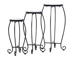 Festnight 3 STK.Mosaik-Tische Couchtisch Mosaiktisch Gartentisch Gartenmöbel Beistelltisch Kaffeetisch Bistrotisch Blau und Weiß Keramik