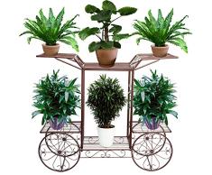 FullBerg Blumenregal Pflanzentreppe Metall für Pflanzen und Blumenampel, Vierradantrieber Blumenständer für Innen-Balkon Wohzimmer Outdoor Garten Dekor, ca. 67 x 79 x 25 cm, Antique Bronze