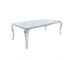 Invicta Interior Design Esstisch MODERN BAROCK 180 cm Edelstahl mit Tischplatte aus weißem Opalglas 180x90 cm Silber Glasplatte Glastisch Esszimmer
