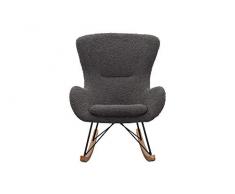 SalesFever Schaukelstuhl SKAL | Bezug Teddyfell in Grau | Kufen Massiv-Holz | Gestell Metall schwarz | Rocking-Chair im skandinavischen Design