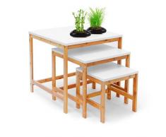 Relaxdays Beistelltisch BAMBOO 3-Satztisch Wohnzimmertisch Holz-Bambus & weiss lackierte Tischplatte 3er Set verschiedene Größen Couchtisch 50, 40 & 30 cm Sofatisch im skandinavischen Stil, natur