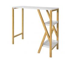 SoBuy FWT56-W Design Bartisch Stehtisch Bartresen Küchentheke Bambus Küchenbar mit 2 Regalfächern weiß BHT ca.: 122x107x45cm