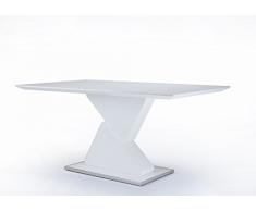 HOMEXPERTS Esszimmertisch CUBE / Moderner Ess-Tisch in Hochglanz Weiß mit viel Beinfreiheit / Küchentisch mit formschöner Säule / Säulentisch mit Bodenplatte, Rand chromfarben / 140x90x76 cm (LxBxH)