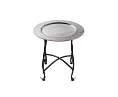 Marokkanischer Tisch Beistelltisch aus Metall Sule ø 40cm rund | Orientalischer runder Teetisch klein mit klappbaren Gestell in Schwarz | Das Tablett diese Klapptische ist orientalisch in Silber