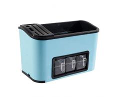 Gewürzregal Innenschrank Gewürzständer Spice Box Regal Küche Kunststoff Aufbewahrungsbox 2 Etagen Gewürz-Box Küchenablage Organizer Lagerregal mit Messerhalter VNEIRW (Blau)