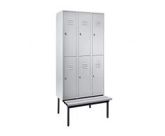 Wolf Halbhohe Garderobenschränke mit Sitzbankuntergestell - 300 mm, 6 Abteile - Vollwand, lichtgrau - Garderobe Garderoben Garderobenbank Garderobenbänke Garderobenschrank Garderobenschränke Schrank Schränke Sitzbank Stahlschrank