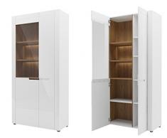 Vitrine Vitrinenschrank Standvitrine BELFORT Weiß Hochglanz mit LED Beleuchtung