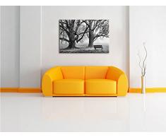 Pixxprint Monocrome, Baum und Bank im Nebel, Format: 120x80 auf Leinwand