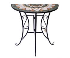 Wohaga Mosaiktisch halbrund 70x35cm Balkontisch Gartentisch Beistelltisch Bistrotisch Eisen Keramik Schwarz/Grau/Weiß/Terrakotta