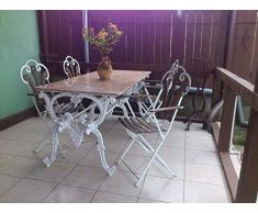 Casa Padrino Jugendstil Gartenmöbel Set Antik Weiss - 1 Tisch + 4 Stühle - Antik Stil Design 180 cm - Eisen mit massiver Marmorplatte