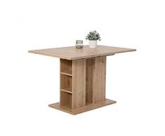 Säulentisch Steffi Dekor Artisan Eiche, ausziehbar, Regalfächer in den Säulen, 120-160x80x76cm