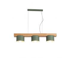 Modernes Design Pendelleuchte aus Holz Metall Esstischleuchte E27 Hängelampen Grün Dekoleuchten für Esszimmer Esstisch Wohnzimmer Kücheninsel Bartheke Restaurant, 3-flammig