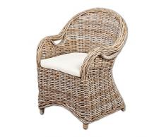 LEBENSwohnART Rattan-Sessel Charlotte Antique Grey mit Sitzkissen Garten Stuhl