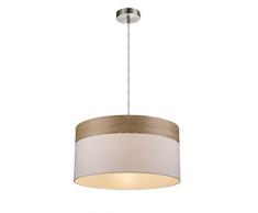 Decken Pendel Leuchte Textil Hänge Lampe beige Holz Beleuchtung Ess Zimmer Globo 15221H