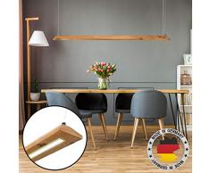 LED Designer Lampe | Hängelampe aus Eiche Massivholz | 2.000 Lumen Warmweiß (40W) | Stufenlos Dimmbar mit Wandschalter und Fernbedienung | Pendel-Leuchte Echt Holz (Wildeiche, 100 cm)