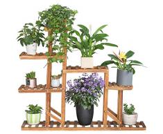 unho Blumenregal Blumenständer 6 Ebenen Pflanzentreppe aus Holz für Indoor Balkon Wohzimmer Outdoor Garten Dekor 117×25×96cm