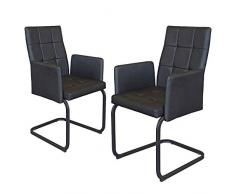 B&D home - Esszimmerstühle 2er Set | Vintage freischwinger Stühle mit Armlehne | Kunstleder schwarz