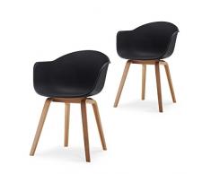 Romeo Wohnzimmerstuhl Esszimmerstuhl 2er-Set Schwarz Polypropylen und Buchenholz Retro Design Stuhl für Büro Lounge Küche Wohnzimmergrey (Schwarz)