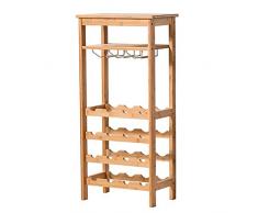 SYKLXBH Stand-Alone-Weinregal aus Bambus, Vitrinentisch aus Glas, 16-lagiges Flaschenregal, Bodenspeicherregal ohne Schütteln (Farbe: braun)