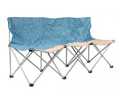 Meerweh Erwachsene Faltbank 3er Faltbank Campingbank mit Rückenlehne Stadionbank Ersatzbank, beige/blau, beige/blau, XL, 20092