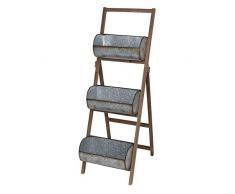 Spetebo Holz Pflanzentreppe mit 3 Zink Pflanzkästen - 110 cm - Pflanzenständer Blumenleiter Blumentreppe