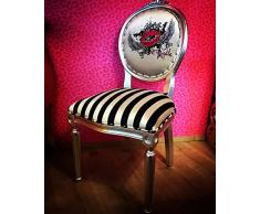 Harald Glööckler Pompöös by Casa Padrino Barock Esszimmer Stuhl Schwarz/Weiß Streifen/Silber - Pink Lips - Pompööser Barock Stuhl Designed by