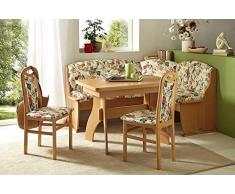 HOWE-Deko Truhen-Eckbankgruppe, Buche Natur Dekor bzw. Buche massiv, naturfarbig; Eckbank, 2 Stühle und ausziehbarer Wangentisch, Bezug: cremeweiß-floral, variabel aufbaubar