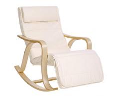 SONGMICS Schaukelstuhl, Schwingsessel mit 5-Fach verstellbarer Fußstütze, Relaxstuhl, Belastbarkeit 150 kg, Gestell aus Birkenholz, Bezug aus Baumwolle, beige LYY41M