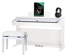 Classic Cantabile DP-50 WM E-Piano SET (Digitalpiano mit Hammermechanik, 88 Tasten, 2 Anschlüsse für Kopfhörer, USB, LED, 3 Pedale, Piano für Anfänger, Pianobank, Kopfhörer, Klavierschule) weiß matt