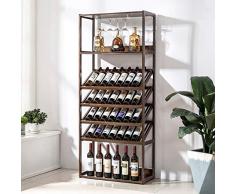 WLNKJ Modulares Weinregal - Weinregal Aus Massivholz Weinregal Aus Holz - Weinregal Mit Bodenständer Und Getränkehalter (6 Lagen, 37 Flaschen),Walnut