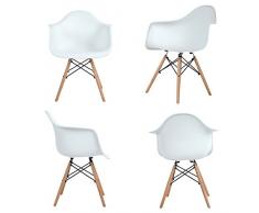 EGGREE Lot von 4 Esszimmerstuhl, Retro Stuhl Beistelltisch mit solide Buchenholz Bein - weiß