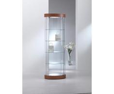 Glasvitrine oval Präsentationsvitrine für Ausstellungen oder Messen & Schloss & 6 LED Beleuchtung Kirsche