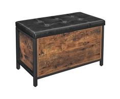 VASAGLE Sitzbank mit Stauraum, gepolsterte Truhe, Betttruhe, Flur, Schlafzimmer, Wohnzimmer, Metall, einfacher Aufbau, Industrie-Design, schwarzes Kunstleder, Vintage, Dunkelbraun LSC80BX