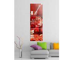 Leinwandbild 3tlg Weihnachten Tee Tisch Küche rot Bilder Druck auf Leinwand Vertikal Bild Kunstdruck mehrteilig Holz 9YA4692, Vertikal Größe:Gesamt 30x90cm