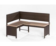 gartenmoebel-einkauf Eckbank Graz 148x100cm, Stahl + Polyrattan Mocca, mit Auflage Creme