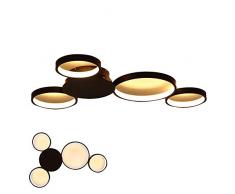 LQUIDE Dimmbar LED Deckenleuchte Wohnzimmer Deckenlampe Schlafzimmer Modern Aluminium Lampe mit Fernbedienung Rund 4 Ringe Design Wohnzimmerleuchte Esszimmerleuchte Leuchte 49W Braun
