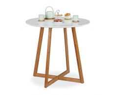 Relaxdays Esstisch rund, skandinavisch, Kreuzbeine, 2 Personen, aus Bambus & MDF, Küchentisch, HxD 75x80 cm, weiß/natur