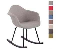 CLP Schaukelstuhl Merry mit Stoffbezug I Schaukelsessel gepolstert I Relaxsessel mit Holzkufen Grau
