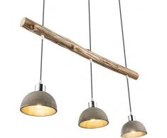 Esszimmer Pendelleuchte Holz und Beton Hängeleuchte Esszimmerlampe 85 cm Natur (Wohnzimmerlampe, Hängelampe, Esstischleuchte, 3 Flammig)