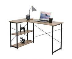 eSituro SCD0078 Schreibtisch Ecktisch Eckschreibtisch L-förmiger Computertisch Büromöbel PC Tisch Bürotisch Arbeitstisch mit 2 Ablagen aus Holz und Stahl Schwarz und Beigebraun ca.120x74x72 cm