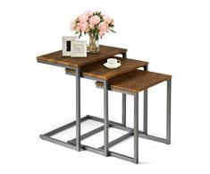 COSTWAY Beistelltisch 3er Set, Satztisch mit Metallgestell, Couchtisch Design, Kaffeetisch Wohnzimmertisch, Nachttisch fürs Bett