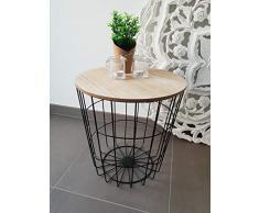 Meinposten Beistelltisch Nachttisch Tisch Korb mit Stauraum Couchtisch Metall Korb schwarz Holz Deckel