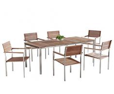 Beliani Gartenmöbel Set Tisch 200 cm 6 Stühle Teakholz/Edelstahl Viarregio