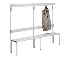 Sypro Umkleidebank aus Edelstahl für Nassräume und den Außenbereich - HxT 1600 x 335 mm - L 1500 mm, ohne Schuhrost, Hakenleiste mit 6 Haken - Bank Bank aus Holz Metall Kunststoff Edelstahl-Bank Edelstahl-Bänke Garderobenbank