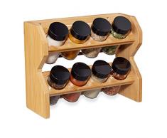 Relaxdays Gewürzregal, 8 Gewürzgläser, mit Streuaufsatz & Schraubverschluss, Stellen & Hängen, Bambus Würzregal, natur