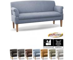 CAVADORE 3-Sitzer Küchensofa Malm, Sitzbank für Küche oder Esszimmer inkl. Armteilverstellung, Leichte Fleckenentfernung dank Soft Clean, 182 x 97 x 78, Flachgewebe: hellblau
