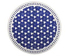 Marokkanischer Mosaiktisch Maar 80cm rund Gartentisch Bistrotisch Terrassentisch Fliesentisch Mediterraner Tisch (Maar: blau/weiss)